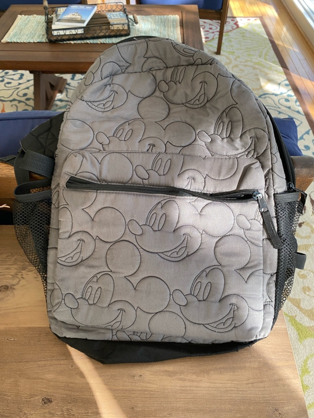 Disney Gray Quilted Mickey Mouse Backpack -EUC
